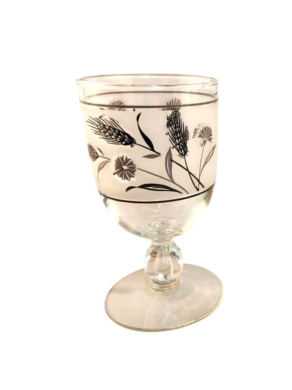 One Libbey Silver Wheat Water Goblets Stemmed Glasses Frosted Silver Wheat Patte